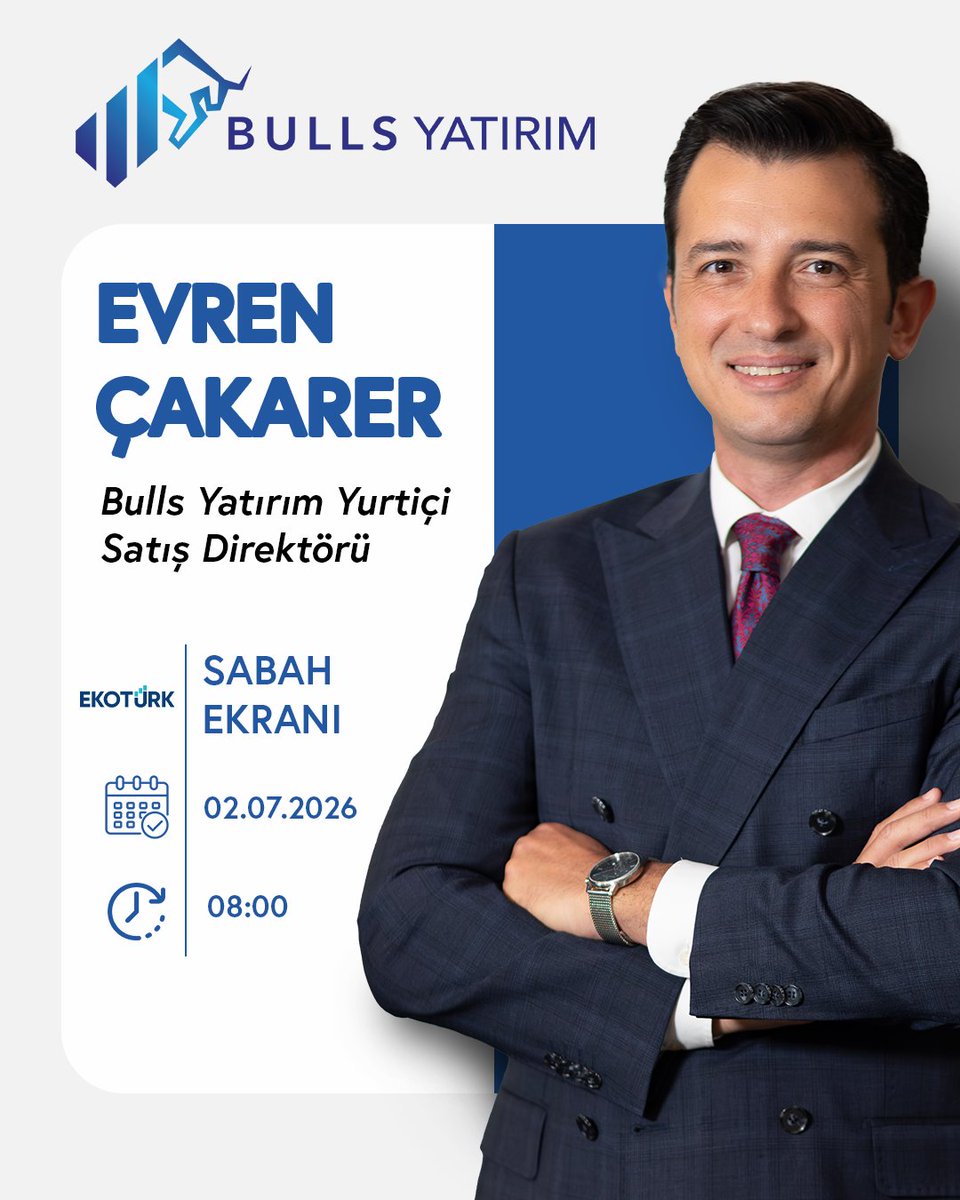 BullsYatirim's tweet photo. 📺 Bulls Yatırım Yurtiçi Satış Direktörü Evren Çakarer, bugün saat 08.00’da EkoTürk’te “Sabah Ekranı” canlı yayın programında piyasalara dair son gelişmeleri değerlendirecek.

📊Piyasalara dair en güncel yorumlar için takipte kalın! https://t.co/1Wsn69qhev