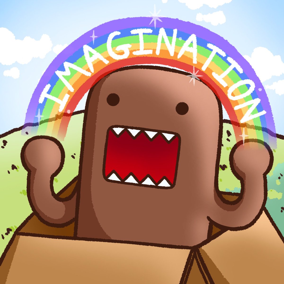 domo_hqofficial's tweet photo. Sometimes you need to think outside of the box and use your imagination! Wait, Domo, how did you make that rainbow in your hands? #domo #domokun https://t.co/J5dQw2L1ad