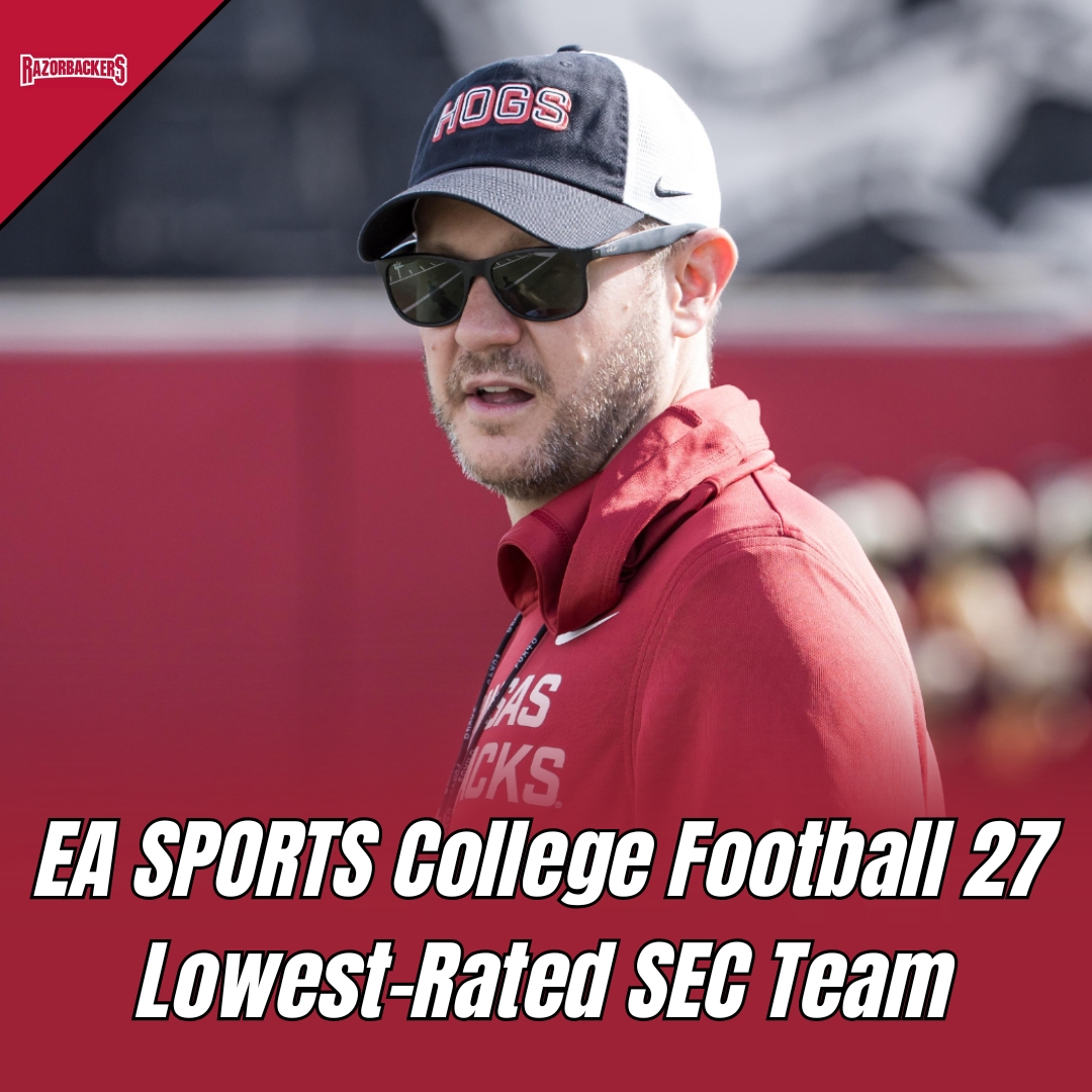 RazorbackersFS's tweet photo. The Arkansas Razorbacks rank as EA SPORTS College Football 27's worst SEC team — do you think they got it right?

https://t.co/O1Az8lPBVv https://t.co/0xRL3fykPg