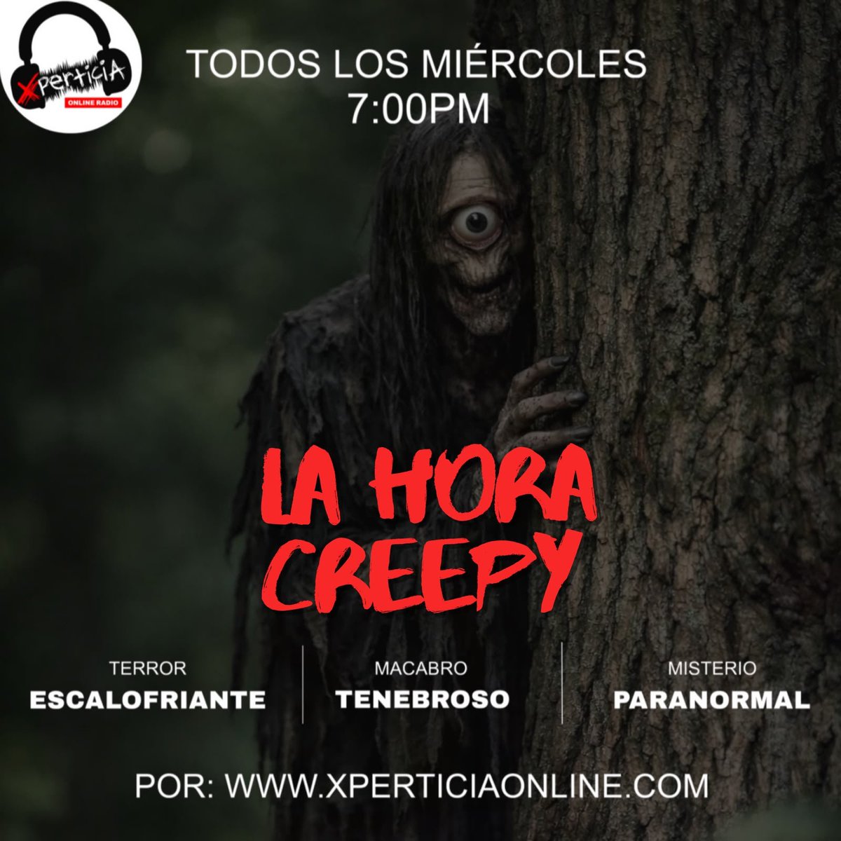 XperticiaOnline's tweet photo. 🔴TODOS los MIÉRCOLES 7:00pm (Hora Bolivia) escucha: "#LAHORACREEPY! . Con lo mejor del terror. Con: Graciela Astorga. Solo en: https://t.co/Avki9emlYp
#XperticiaOnlineRadio #Terror #MundoParanormal #RadioTerror https://t.co/AUmymZaPqK