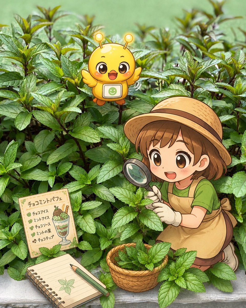 AI9106672065553's tweet photo. おはようございます☀

ペパーミント畑で、うにちゃんが何か作戦会議中🌿

ペパーミント（セイヨウハッカ）
さわやかな香りの葉は
お菓子の香りづけに使われます。

AIぴよ、つまみ食いしないで待てるかな？😊

✿*~✿~* ✿ *~✿~* ✿ *~✿
ペパーミント（セイヨウハッカ）｜Mentha × piperita
🌸花言葉：美徳／効能
🌿開花時期：夏〜晩夏
🍀特徴：シソ科ハッカ属の多年草。紫を帯びる茎と香りのよい葉が見どころ
🌎原産地：ヨーロッパ
👀見られる場所：ハーブ園・庭園・鉢植えなどで栽培。各地で野生化
✿*~✿~* ✿ *~✿~* ✿ *~✿