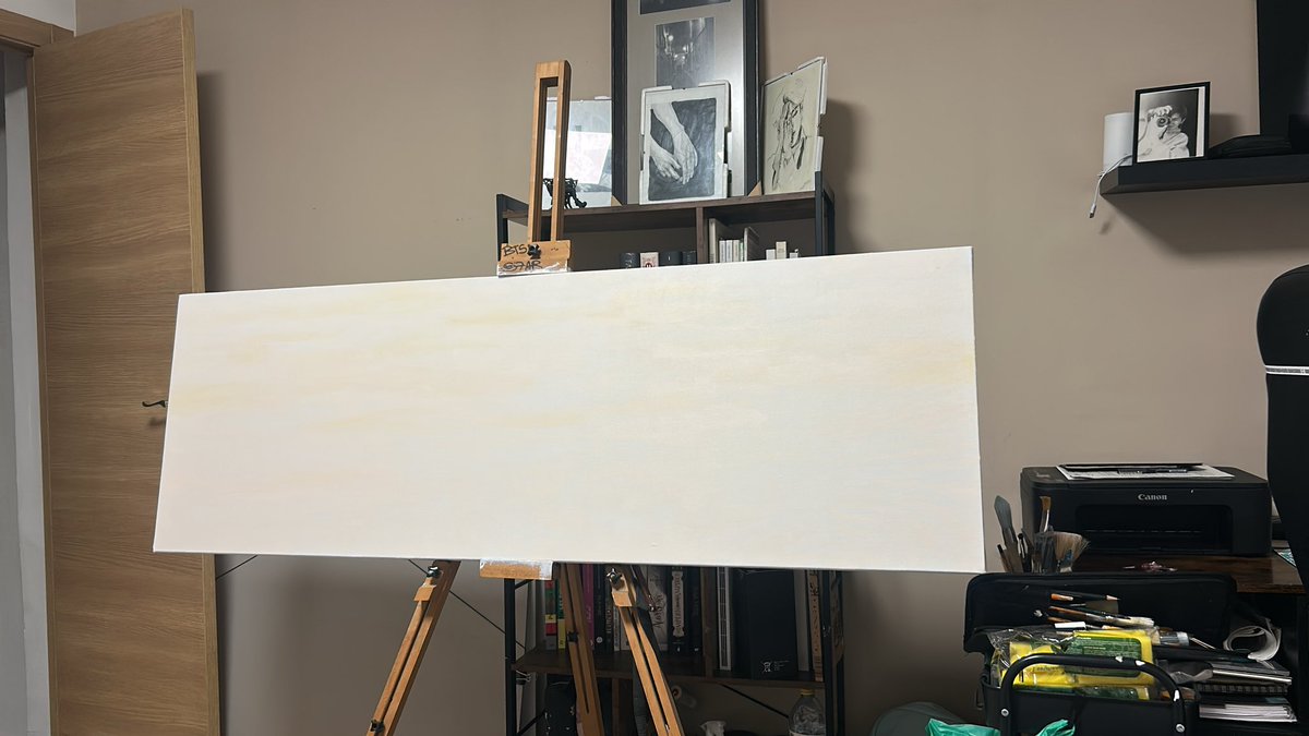 Oc3Tm's tweet photo. Terminaré un lienzo de 50x150 aprox. 
Lo empecé al dia de volver del concierto 
Y lo he terminado hoy 
2 dias si llega he estado 

No hay nada más. Solo esté acompañamiento https://t.co/WE3U9rBXZ6