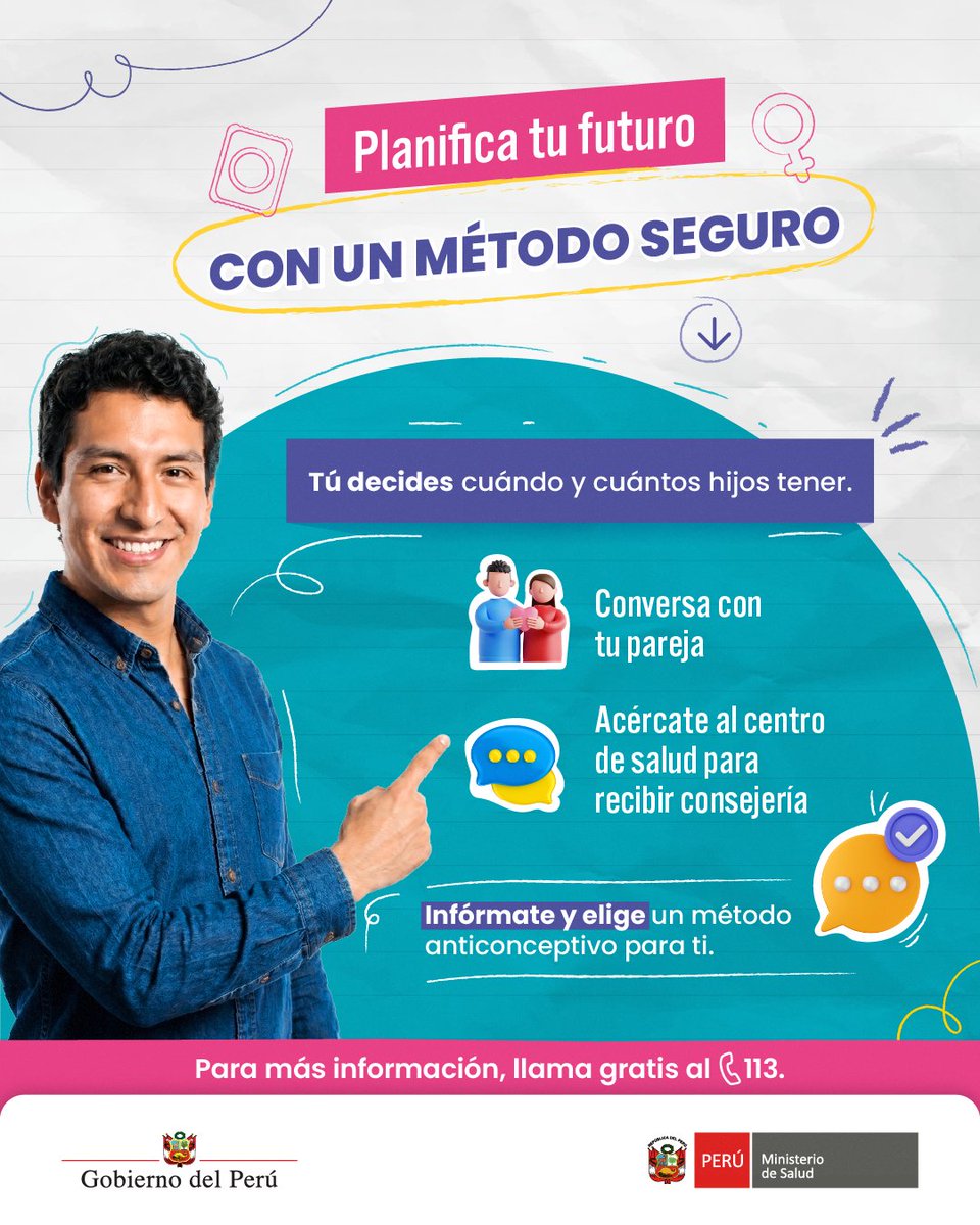 Minsa_Peru's tweet photo. La planificación familiar es una responsabilidad compartida. Infórmate y elige un método anticonceptivo seguro para ti.

Para más información llama gratis al 113 opción 3. https://t.co/Lk20KAdcIM