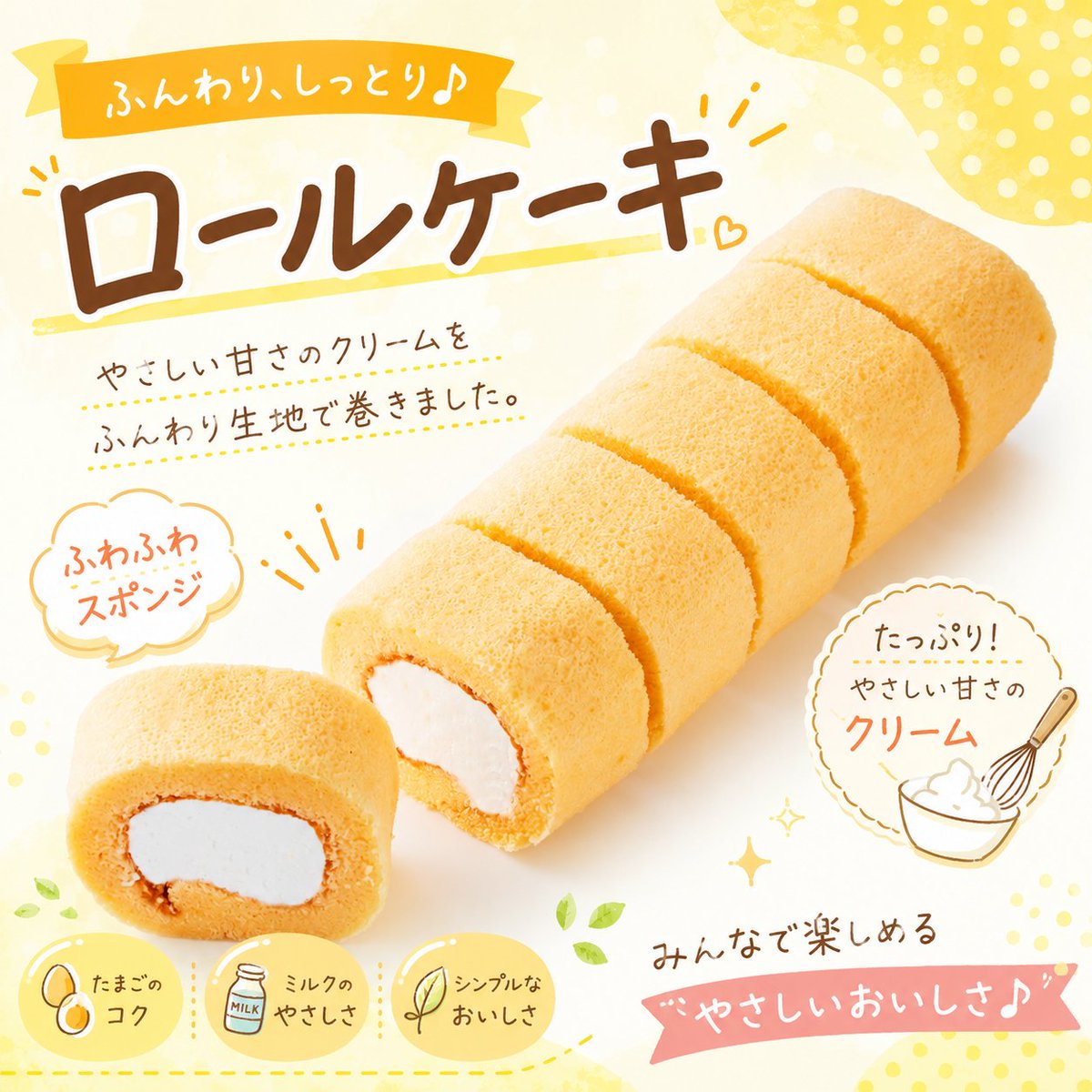 おはようございます😊 朝食にふんわり食感のロールケーキが登場しま