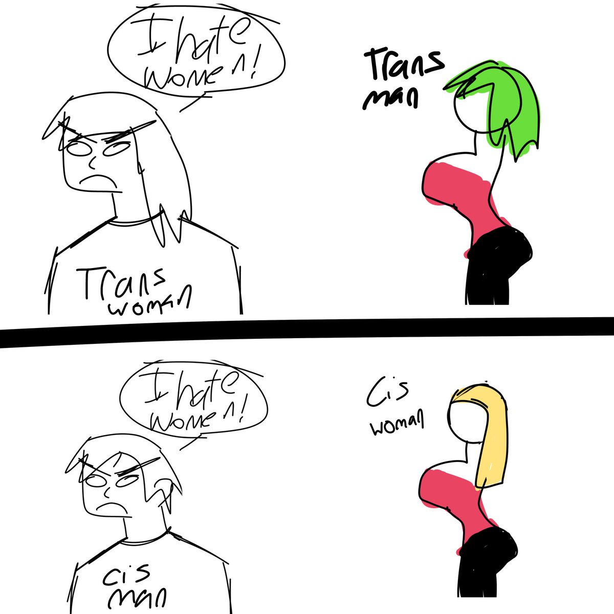 wobbledawg's tweet photo. Okay as a trans woman I drew the exact same thing that guy did. No exagerration. do we see. How its transphobic. https://t.co/bUzytrpG6F