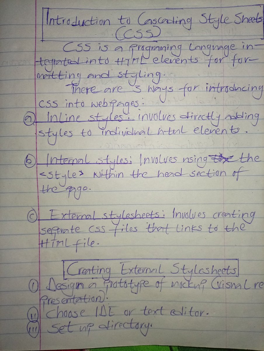 JemTee_44's tweet photo. DAY 1 ON ESSENTIALS OF CSS:

Unlike the simplicity of HTML, CSS already seems complex😔

Anyways here's what I learned today: 
Creating CSS files using inline styles, internal styles and external stylesheets✅
Critical procedures for creating external stylesheets ✅

#css #WebDev https://t.co/gfZgCel7Z9