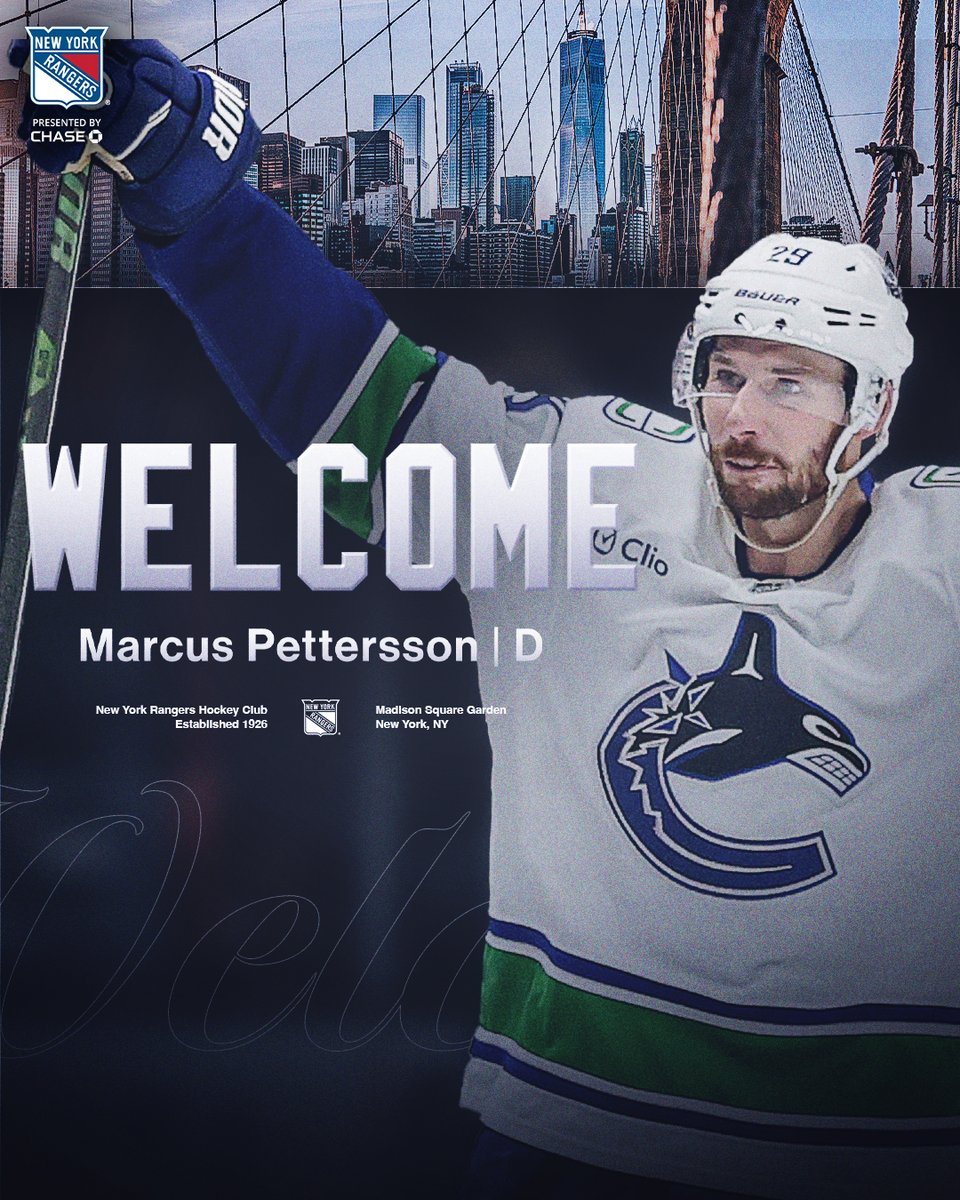 NYRangers's tweet photo. Marcus Pettersson, welcome to New York City! 🤩 https://t.co/IF2LFJKA79