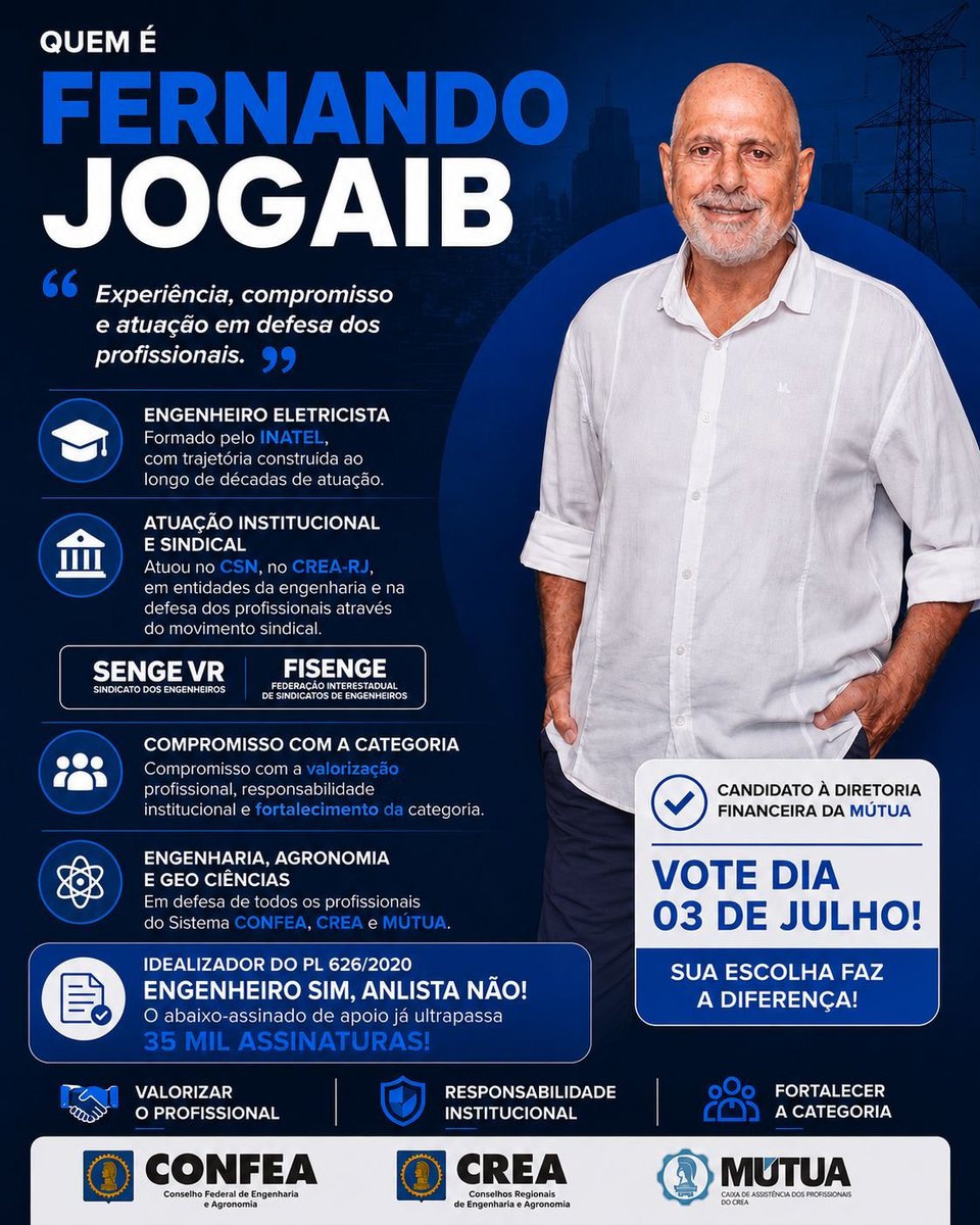 LuduviceCONFEA's tweet photo. Em 03/07, FERNANDO JOGAIB, articulador do Projeto "Engenheiro Sim Analista Não",  apoia LUDUVICE para o CONFEA. Reage Engenharia. REAGE BRASIL.
#Engenharia #Luduvice #Confea https://t.co/uaY3ljXxib