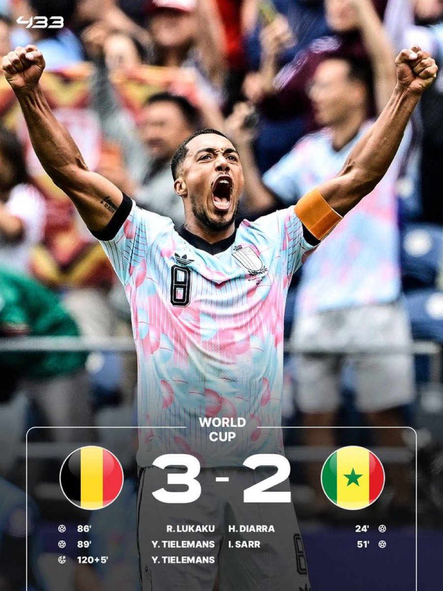 Fooootest's tweet photo. 【試合終了】

🇧🇪ベルギー 3-2 セネガル🇸🇳

延長戦ATの劇的ゴールでベルギーが勝利🔥

0-2から驚異的な追い上げを見せる

📸@433 https://t.co/MqD8lRYDDD