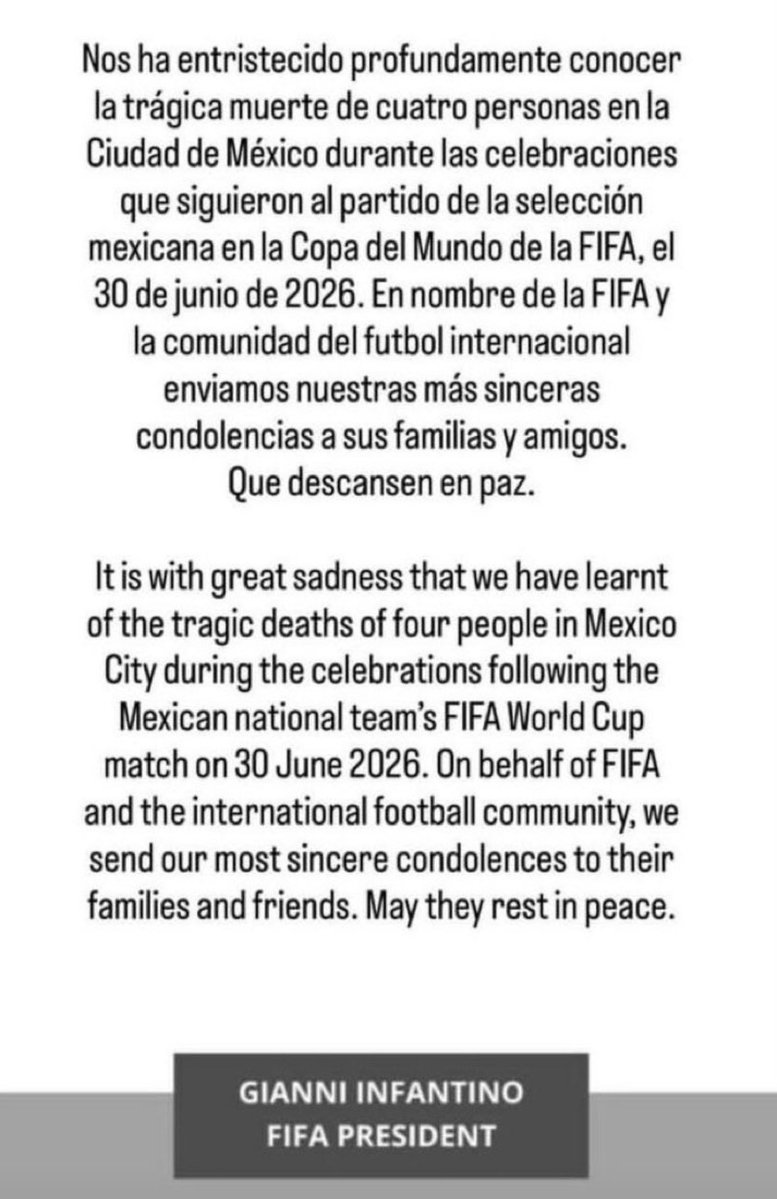 karlaiberia's tweet photo. Infantino sobre 4 muertes en festejos: https://t.co/DWklJeo4HK