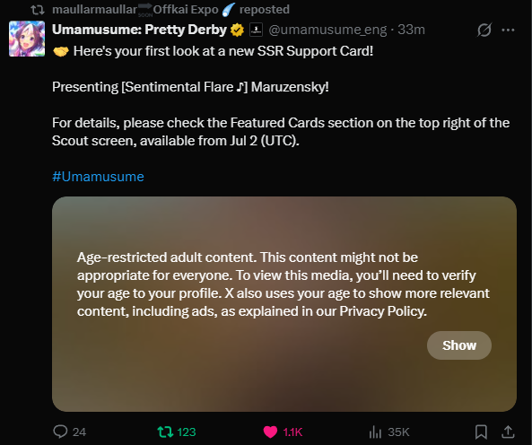 ConvenientMaru's tweet photo. SHE GOT AGE RESTRICTED LMAOOOOOOOOOOO https://t.co/07satQMTXU