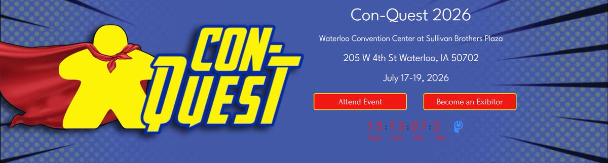 Justin_O_Rose's tweet photo. Are you a nerd near #waterlooIowa?
July 17-19, Christopher Schmitz, along with the help of a other awesome folks like Jeri Shepherd, will be bringing you a new 3-day comic convention! ConQuest! Check out the site for guests and times! Oh, and I'll be there too!
#comiccon # https://t.co/dVMGEw0M2v
