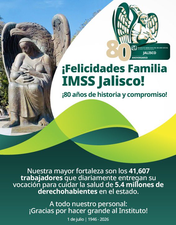 imssjalcontigo's tweet photo. 🎉 ¡Hoy es un día histórico! Celebramos 80 años de vocación, salud y seguridad social en nuestro estado. 🏥✨

Gracias a cada compañera y compañero por su invaluable labor diaria, y gracias a ti por permitirnos cuidar lo más importante: tu bienestar y el de tu familia. 🧑‍⚕️💚 https://t.co/8D8GKW1sEE