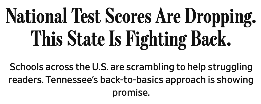 Dale_Chu's tweet photo. In 2009, Tennessee was scraping the bottom. Fast forward to today:

• 2nd in math improvement nationwide
• 4th in reading gains
• 1st in the South https://t.co/SADwuDvpKJ