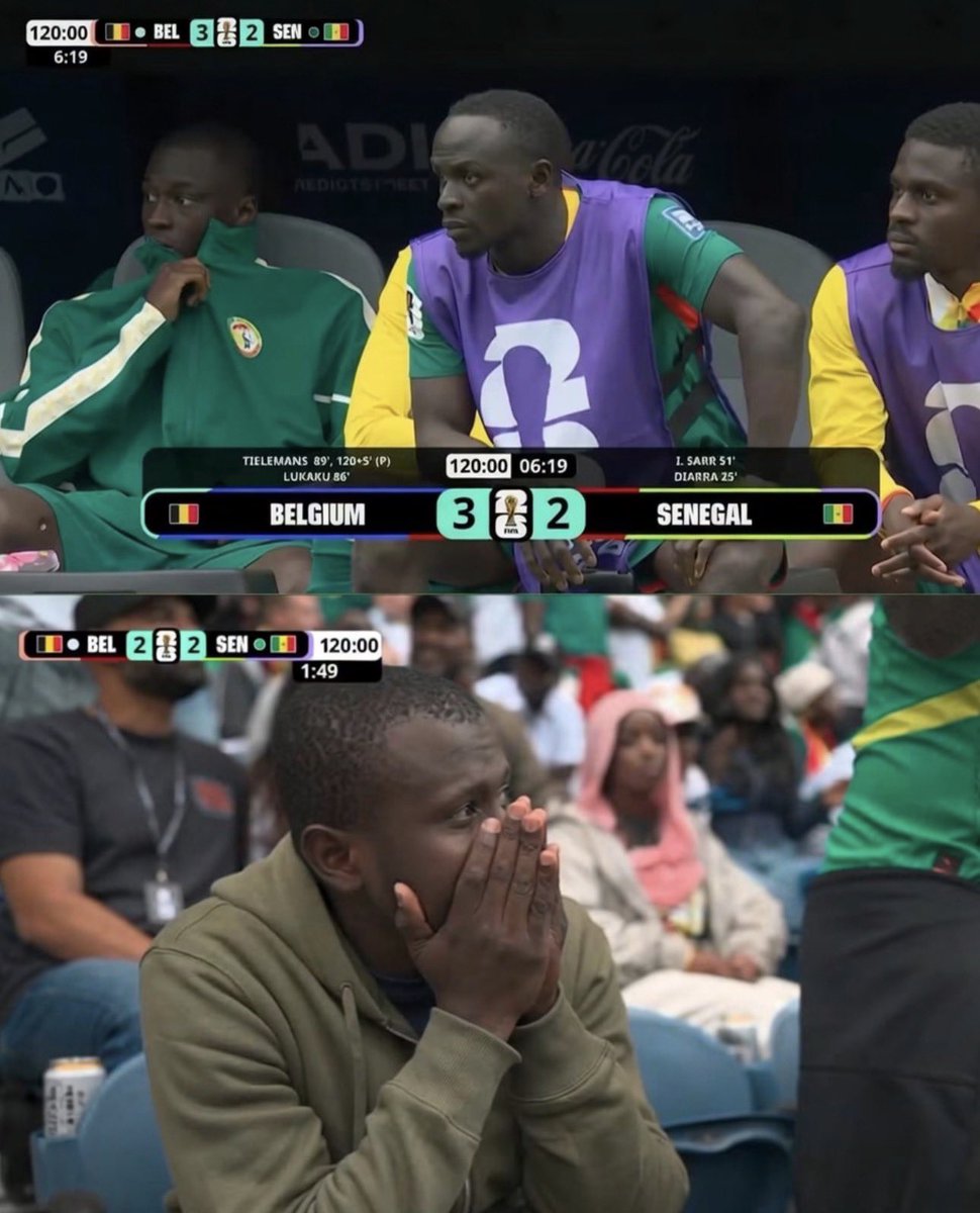 appiecule's tweet photo. The scenario we witnessed today in the Belgium vs. Senegal game is literally a one-in-a-million occurrence!

Senegal completely outplayed Belgium in every aspect—possession, transitions, chance creation, expected goals—you name it. They went 2–0 up and stayed in control until the 86th minute. The game looked over. They were about to win and book their place in the Round of 16.

Then chaos unfolded.

Romelu Lukaku scored in the 86th minute, and Youri Tielemans equalized in the 89th after Senegal’s goalkeeper completely misjudged the ball, making it 2–2 in the space of just three minutes out of absolutely nowhere!

And somehow, the madness didn’t stop there. Belgium were awarded a penalty in the 120th minute, converted it to make it 3–2, and completed a comeback that even they probably can’t explain, sealing their place in the Round of 16 in what felt like a science-fiction script.

The Senegal players probably won’t be able to sleep tonight after the nightmares they’ll have from this collapse. Without a doubt, it’s the biggest shock of the World Cup so far.