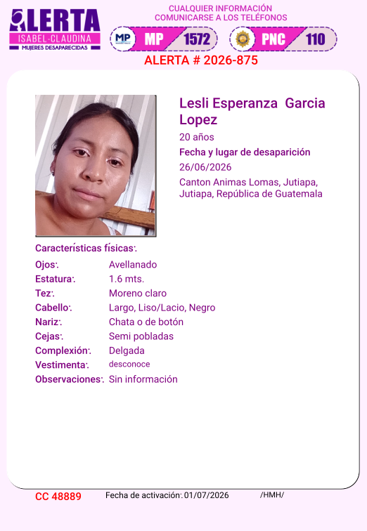 isabel_claudina's tweet photo. AlertaIsabelClaudina
📷 Ayúdenos a encontrar a
Lesli Esperanza Garcia Lopez
Cualquier información comunicarse al teléfono  📷 1572
Gracias por difundir esta información📷 https://t.co/2RxySeY3fh