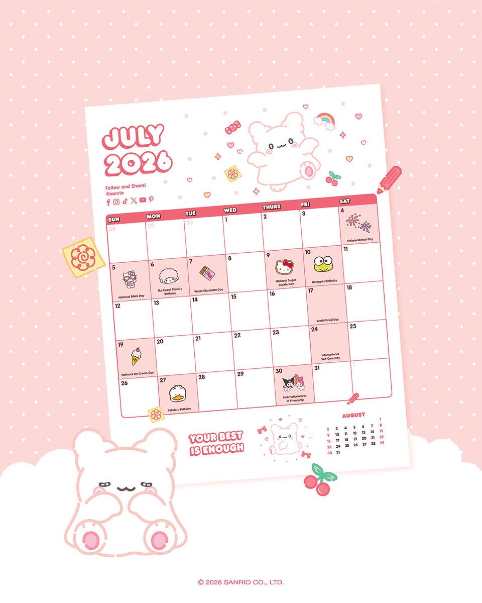 sanrio's tweet photo. New month, fresh start ✨ Stay organized with Hanamaruobake 🗓 Download your free monthly calendar here: https://t.co/fw3B9o4pjp https://t.co/HI03wFR7GZ