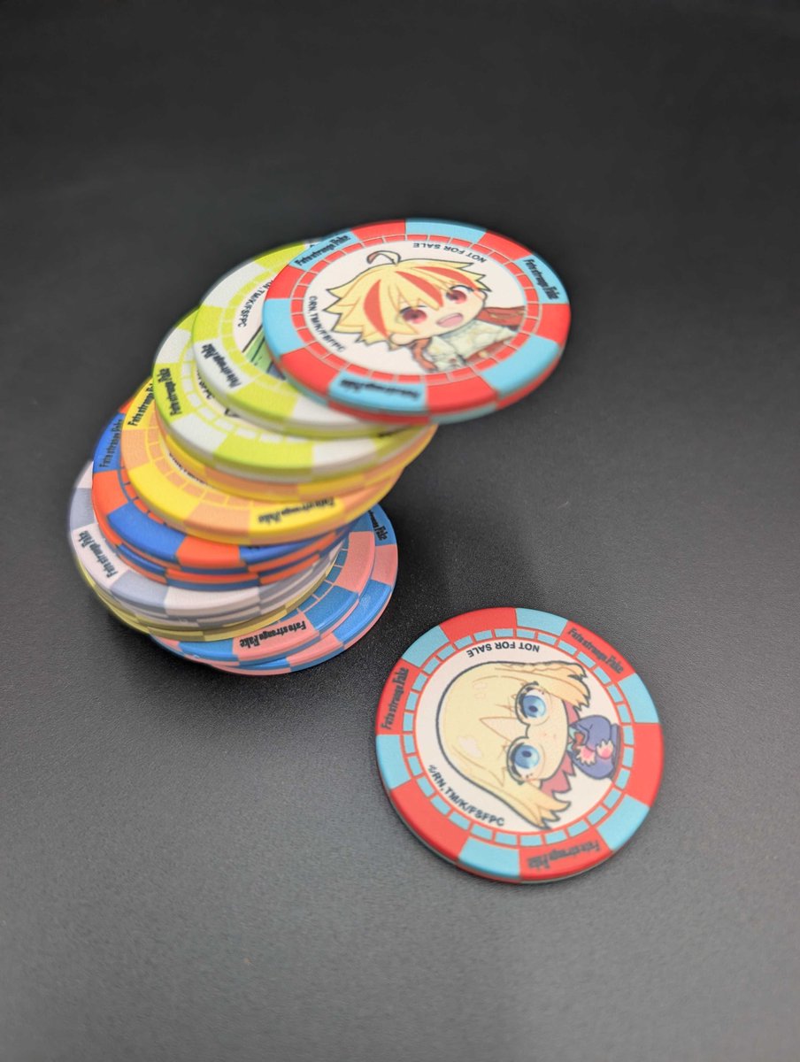 FateSF_Anime_EN's tweet photo. Go all-in at this Anime Expo with these must-have Fate/strange Fake poker chips!

Visit Booth #SH-3314 to find out how to get yours! https://t.co/MVhxSwFqIX