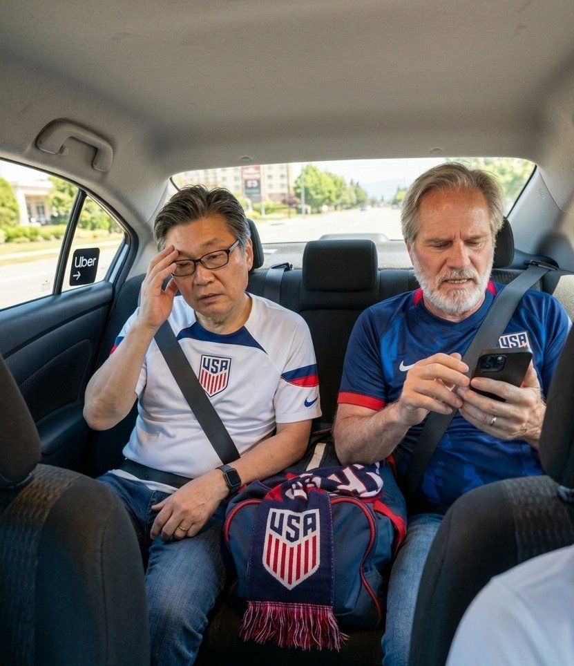 BarryLaFortune's tweet photo. Barry and @ALLAN__FONG just touched down at #SJC and taking an #Uber straight to @LevisStadium for #USABIH!!!
#OnlyForward #FIFAWorldCup #USMNT https://t.co/3ERyjjKs66