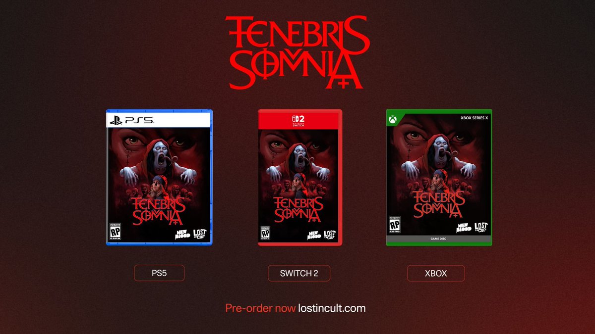 NewBlood's tweet photo. Tenebris Somnia physical editions from @lostincult will come ON DISC for PS5 / Xbox and ON CART for Switch 2. https://t.co/fGIEy5UZas