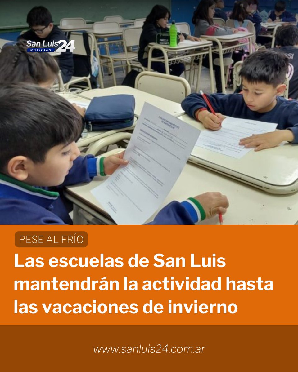 sanluis24ok's tweet photo. 📚El Ministerio de Educación de San Luis confirmó que las clases continuarán con normalidad en toda la provincia, a pesar de las bajas temperaturas registradas en los últimos días.
Más en https://t.co/DLRB2ZEqZJ
#SanLuis #Educación #Clases #CalendarioEscolar https://t.co/f15mk69QBp