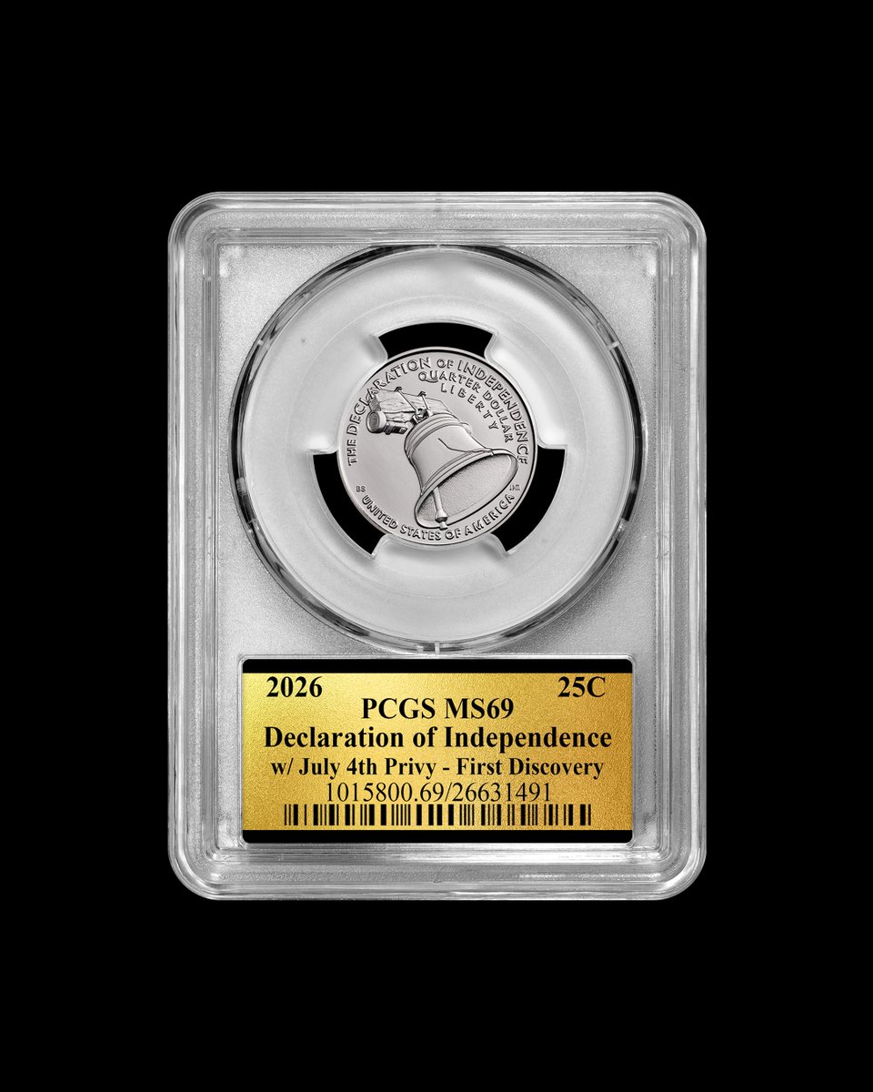 PCGScoin's tweet photo. Head to your banks and check your change. Be the first to ship a 2026 Quarter with a July 4th privy mark for grading submission to win $5,000 and receive a First Discovery pedigree.  

🔗 Head to https://t.co/V3o3ZMOKl5 for full details. https://t.co/yexrPOzEa0