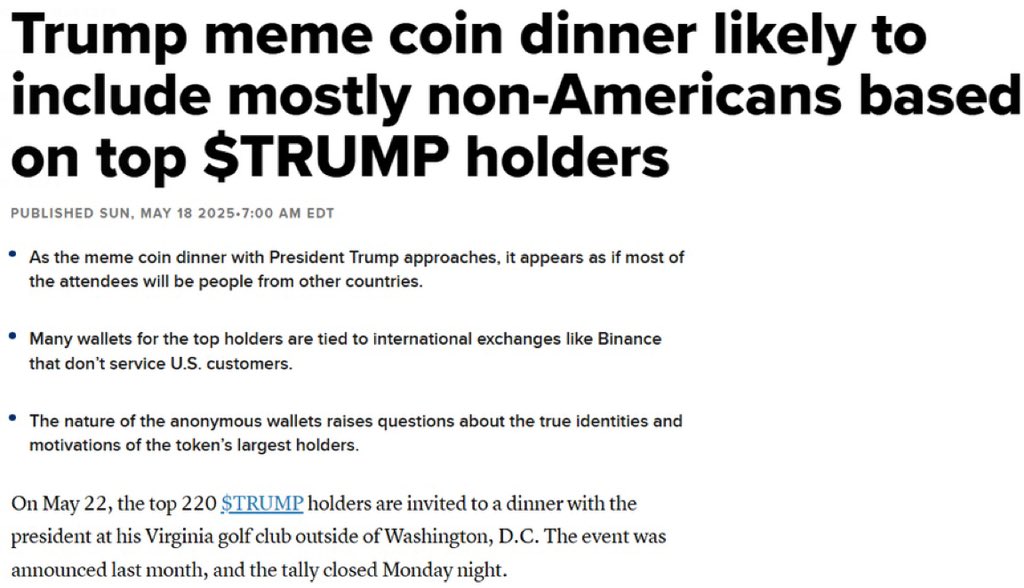 charllilello's tweet photo. He made over $1 billion on crypto while selling access to the presidency to anonymous token holders - many of whom weren't Americans.

This wasn’t just a meme coin pump and dump.

It was also a pay-to-play access token. https://t.co/ARwADif88j