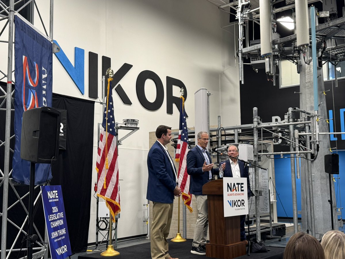 LeaderJohnThune's tweet photo. Enjoyed catching up with NATE members at VIKOR in Sioux Falls. Honored to receive their 2026 Legislative Champion award. https://t.co/iA3Ko7Drl0