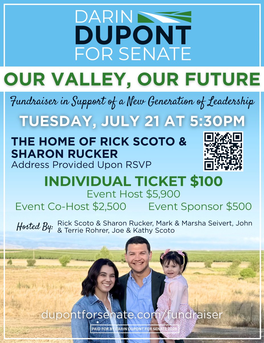 MercedCountyGOP's tweet photo. Calling all Common Sense Voters in Merced County!
RSVP now for the upcoming Meet & Greet. Let's power the @DuPontforSenate campaign forward!
https://t.co/EXfZJbsLLx
#MercedCounty #Merced #LosBanos #DosPalos #Atwater #Livingston #Gustine #Hilmar #Stevinson #SantaNella #Winton https://t.co/43D3C7ToA3