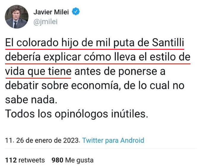 BlogHincha's tweet photo. . @JMilei PATÉTICA ESCENA! El #Jefe de la #Banda de #Saqueadores de la #Argentina LLAMA al #CHORRO @madorni y LO ABRAZA en la ASUNCIÓN de OTRO #LADRO SEGÚN SUS PROPIAS PALABRAS @diegosantilli
POBRE #Argentina CON ESTE #GobiernoDeMierda #GobiernoDeLadrones #GobiernoDeLaMentira https://t.co/HySu4I0qLe