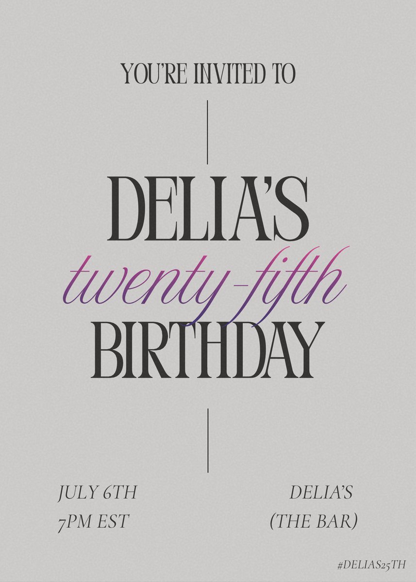 DELIASFL's tweet photo. July 6th is our grand opening, and we couldn't be more excited host our owner's (and favourite bartender's) 25th birthday as our very first event! 

Join us at 7PM EST on July 6th for games, prizes, karaoke, FREE drinks, and of course cake to celebrate the birthday girl! ✨ https://t.co/PFAwy7qZv8