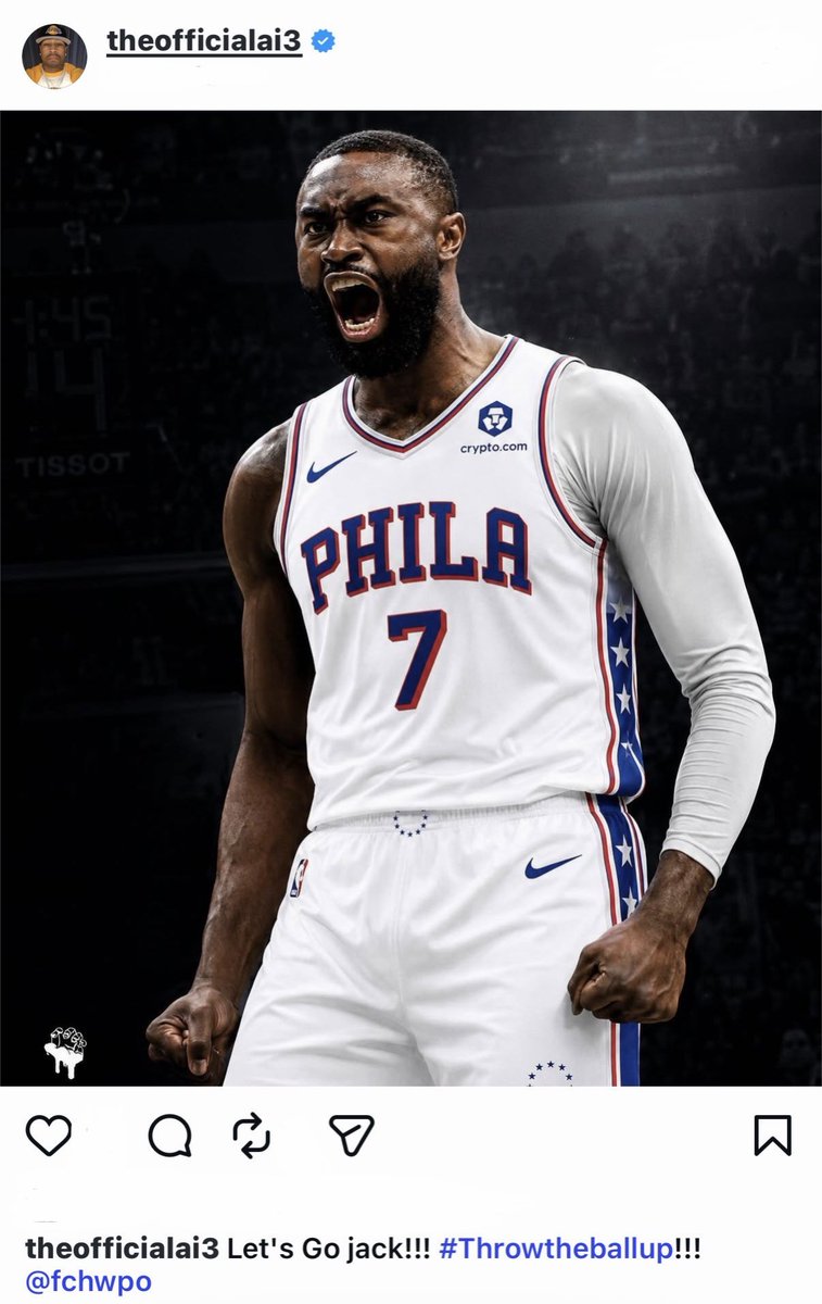 sixers_galaxy's tweet photo. Allen Iverson welcoming Jaylen Brown to Philadelphia on Instagram 😮‍💨 https://t.co/1fKVvwiaoR