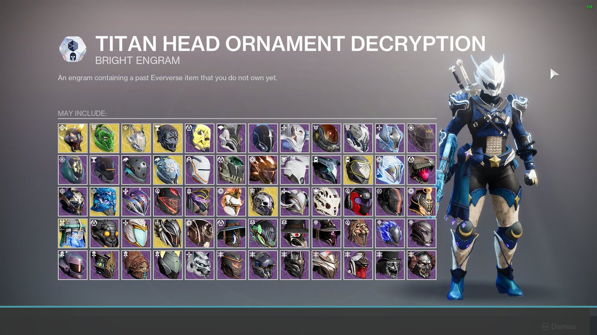 plvnets's tweet photo. @Destiny2Team The full Knightly Noire titan set and the Painted Kitsune warlock set seemingly disappeared from my bright engram decryption over the last week or so and I've yet to unlock any of the pieces. The 1st ss is from June 9 -16th and the others are from td. Were they removed? @A_dmg04 https://t.co/Zh5LSdxWII