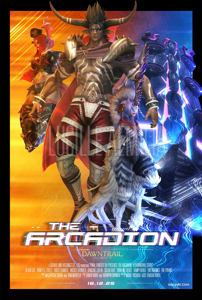 LucilleFFXIV's tweet photo. Been a while since I made a new FFXIV poster, so started work on one for the Arcadion raid series. Still very much a work-in-progress with a lot to come, but I'm happy with the initial idea and implementation #FFXIV https://t.co/FlWBm8I4AC