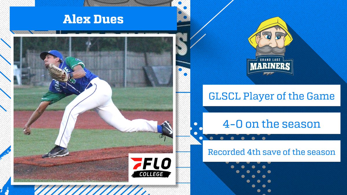 GLSCL's tweet photo. Tonight's #GLSCL Player of the Game is @alex_dues1 of the @GLMariners from @EttaExpress_MC. Dues recorded his fourth save of the season tying the GLSCL lead as the Mariners win extending its win streak to eight games.
@NACSBbaseball I @FloCollege I @flosports https://t.co/D5oL2uyiIW