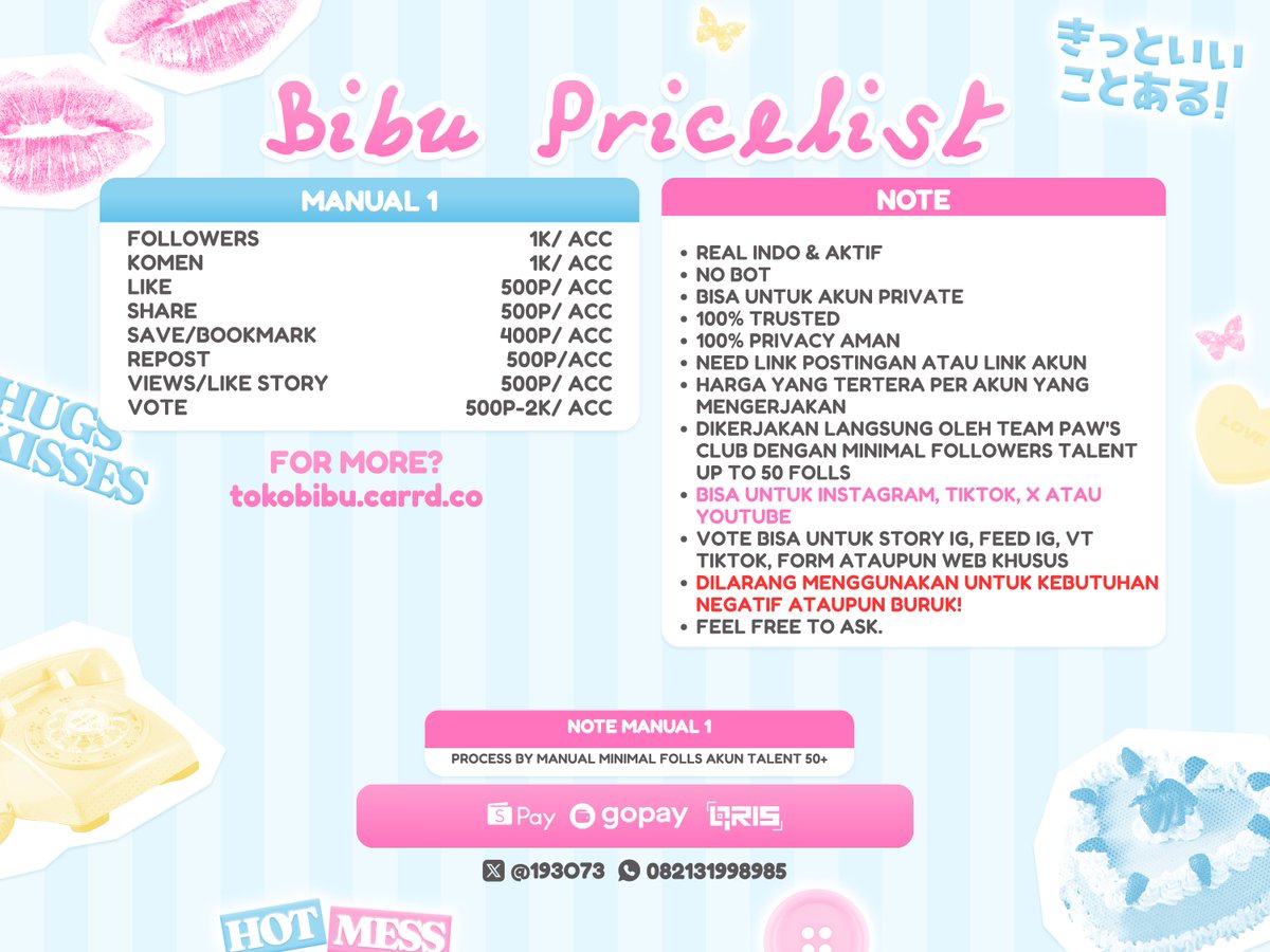 poylates's tweet photo. open jasa vote, like, komen, follow dll

- bisa untuk akun private 
- privasi 100% aman
- trusted, sudah ada 1300+ testi 
- tersedia 1000+ akun

cocok untuk lomba yang akunnya private dan cocok untuk bantu boost konten, feel free to ask 🩷 

order > https://t.co/jjcu0jSg3l https://t.co/9EXZRghFLk
