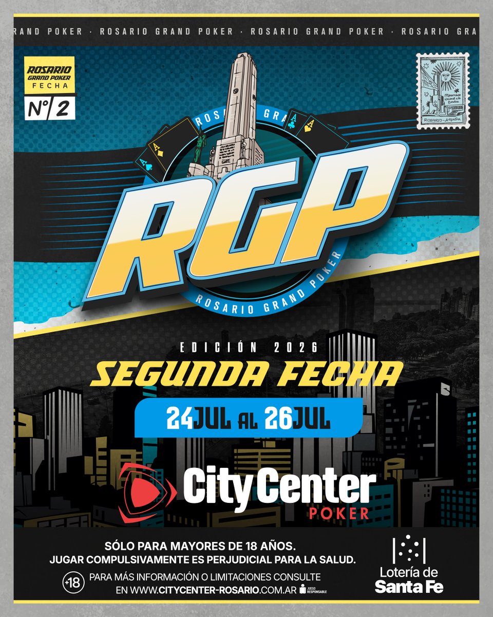 CityCenterPoker's tweet photo. Sí, lo viste bien… Rosario Grand Poker vuelve a tomar la ciudad.

Reservá tu lugar ahora desde el link de la bio.

El jugar compulsivamente es perjudicial para la salud. Ley Santa Fe 12.991/2009. Solo para mayores de 18 años. https://t.co/fj9PjNCYlf