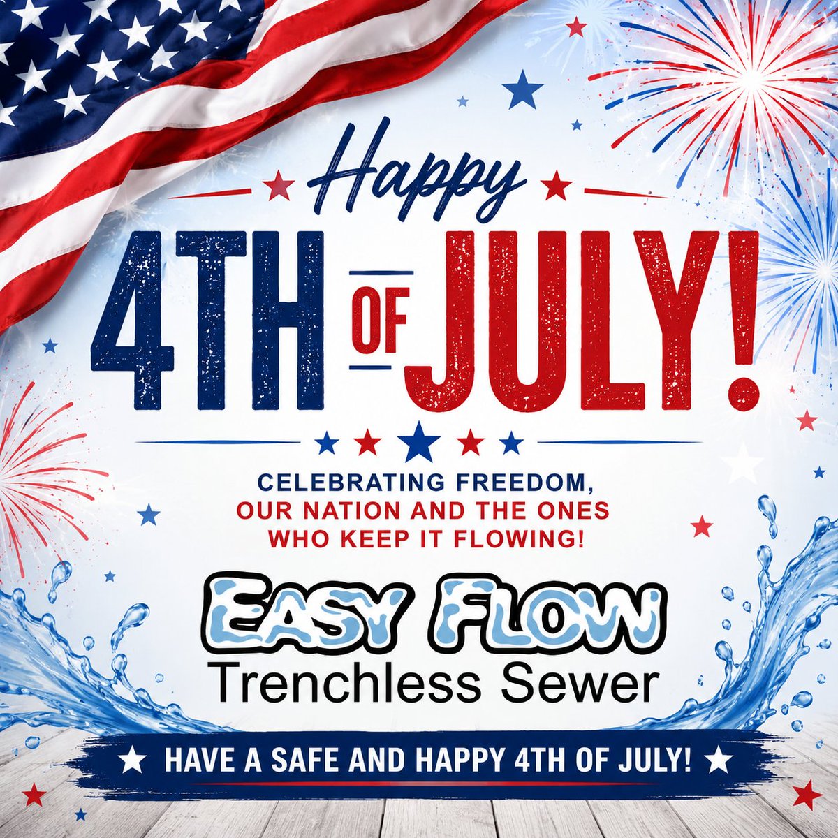 Easy_Flow_Drain's tweet photo. Happy 4th of July from all of us at Easy Flow Trenchless Sewer!

Wishing you and your loved ones a safe and happy 4th of July! 

#Happy4thOfJuly #IndependenceDay #EasyFlowTrenchlessSewer https://t.co/uhbMLiMhCH