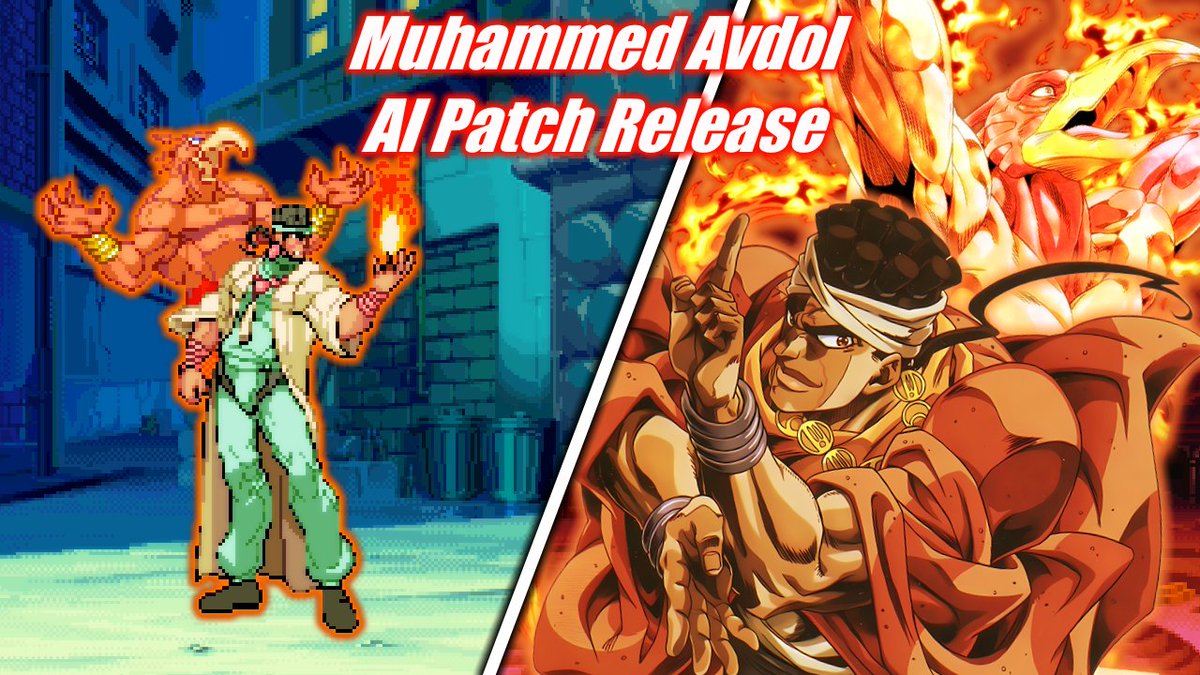 DaMarioMemer's tweet photo. #MUGEN更新情報
AI Patch for Nimame's Avdol Released. Back to back HFTF patches, wanted to improve on his AI a good bit while also giving my own take on how his AI plays. Got some help from B_R1997 so shoutouts from him.
Link: https://t.co/pRDzte2Qx1 https://t.co/r9Rg1ZbCW2