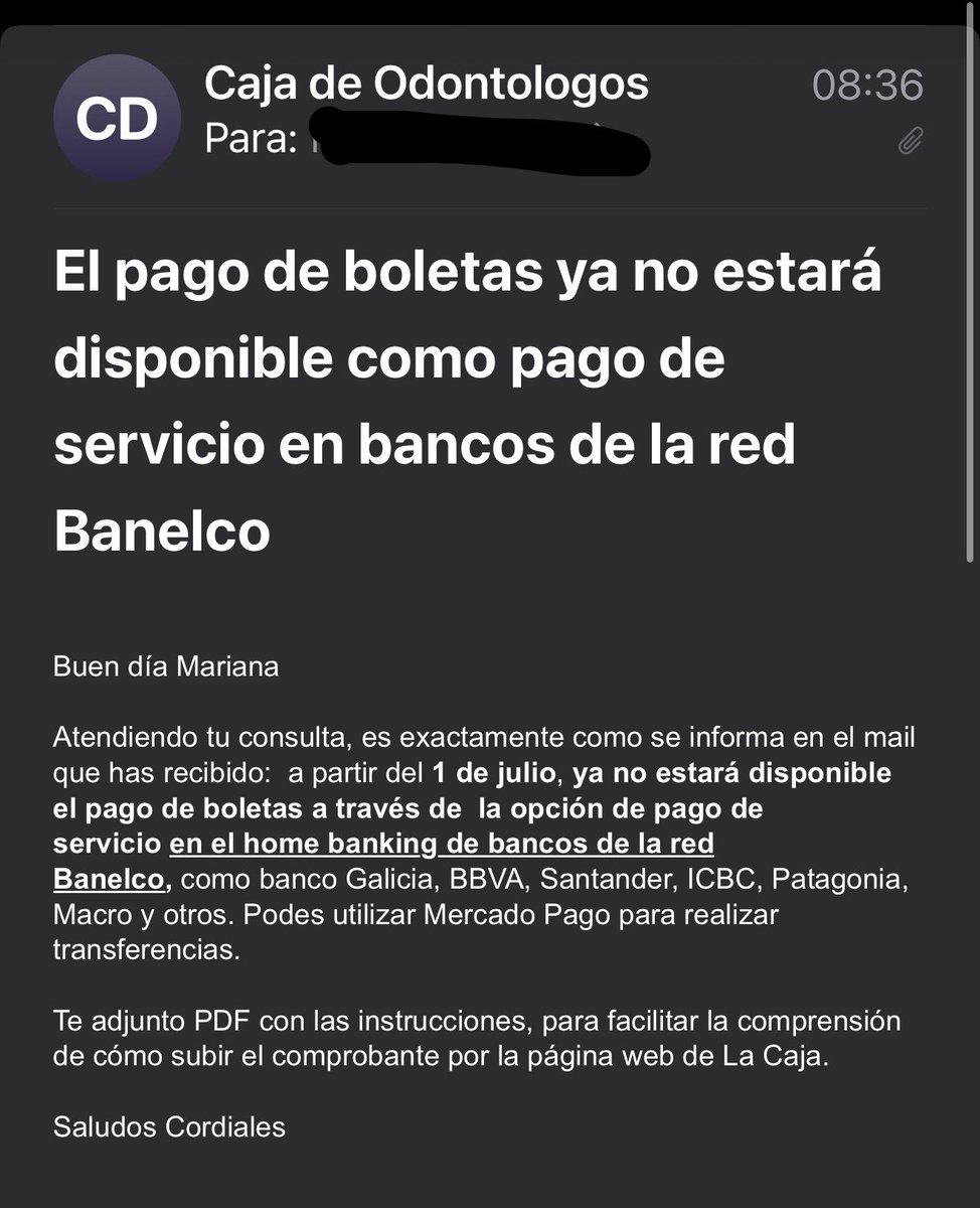 mariana_chasco's tweet photo. Se puede ser tan nefasto? La CAJA DE ODONTÓLOGOS de PBA sacó el pago por home banking. Ahora hay que retroceder 10 años, fijarse en la boleta el monto, transferir y cargar el comprobante a la plataforma.

La malicia q tienen es inagotable. Buscan dejar sin cobertura a sus socios. https://t.co/COjaRmB5p2