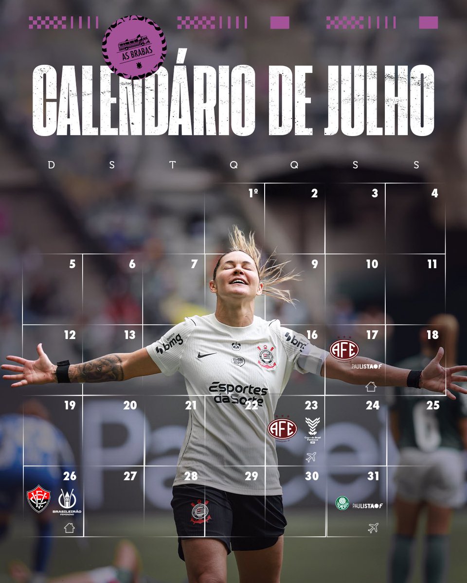 asbrabas's tweet photo. Fiel, o calendário de jogos do mês das #Brabas tá 🔛! 🔥
#AsBrabas
#VaiCorinthians https://t.co/oY6yiMh14r