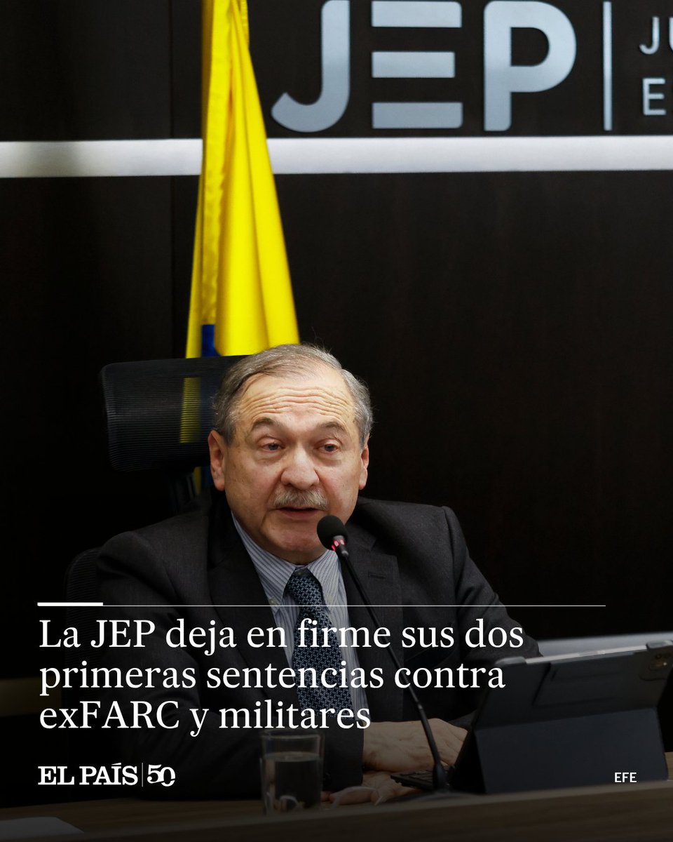 ElPaisAmericaCo's tweet photo. La JEP, el tribunal transicional que De la Espriella quiere acabar o por lo menos minimizar, ha condenado de forma definitiva al antiguo secretariado de la extinta guerrilla de las FARC por cometer el delito de secuestro; y a exmilitares por 'falsos positivos' https://t.co/Wyns5ZlCEt