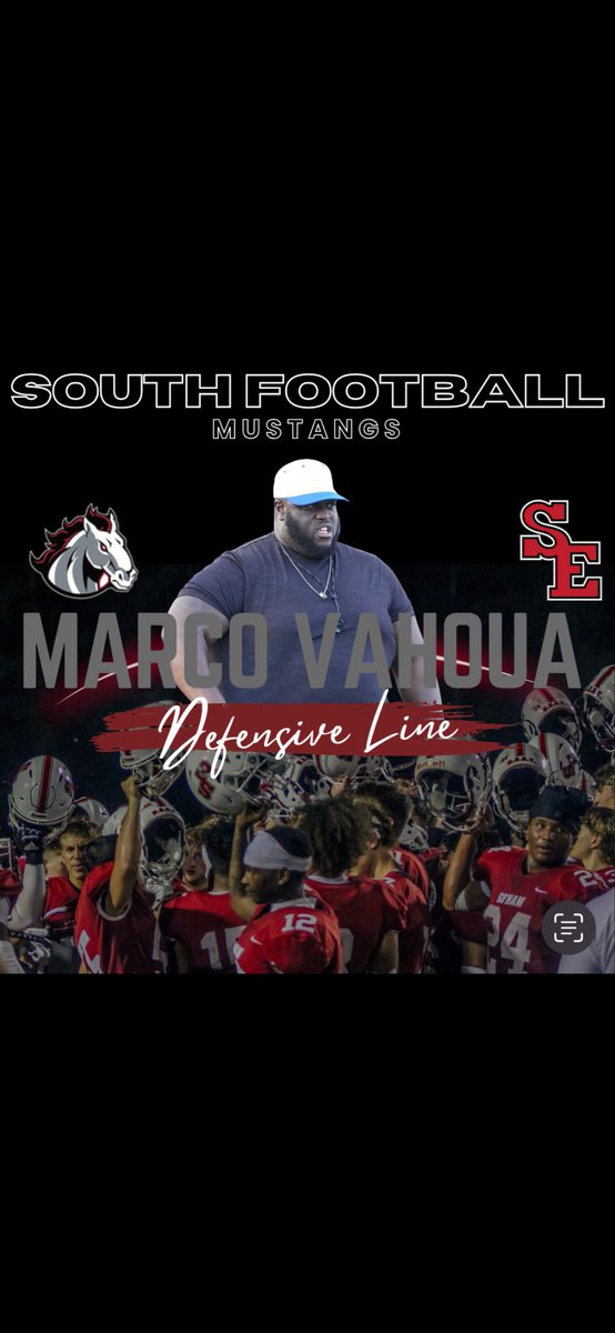 SouthEffingham1's tweet photo. Staff Update‼️‼️

- Mustang Nation would like to welcome @CoachVahoua !! Coach Vahoua will anchor the middle of the defense and has previously coached at Kennesaw State and most recently Bradwell Institute.

- Coach Josh Campbell has been promoted to Ends Coach for this year! https://t.co/MaURQ9BhOs