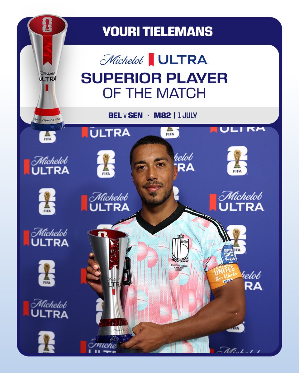 FIFAWorldCup's tweet photo. Your votes are in – Youri Tielemans is the @MichelobUltra Superior Player of the Match! 👏

 #FIFAWorldCup #SuperiorPOTM https://t.co/MmZQb8DaRI