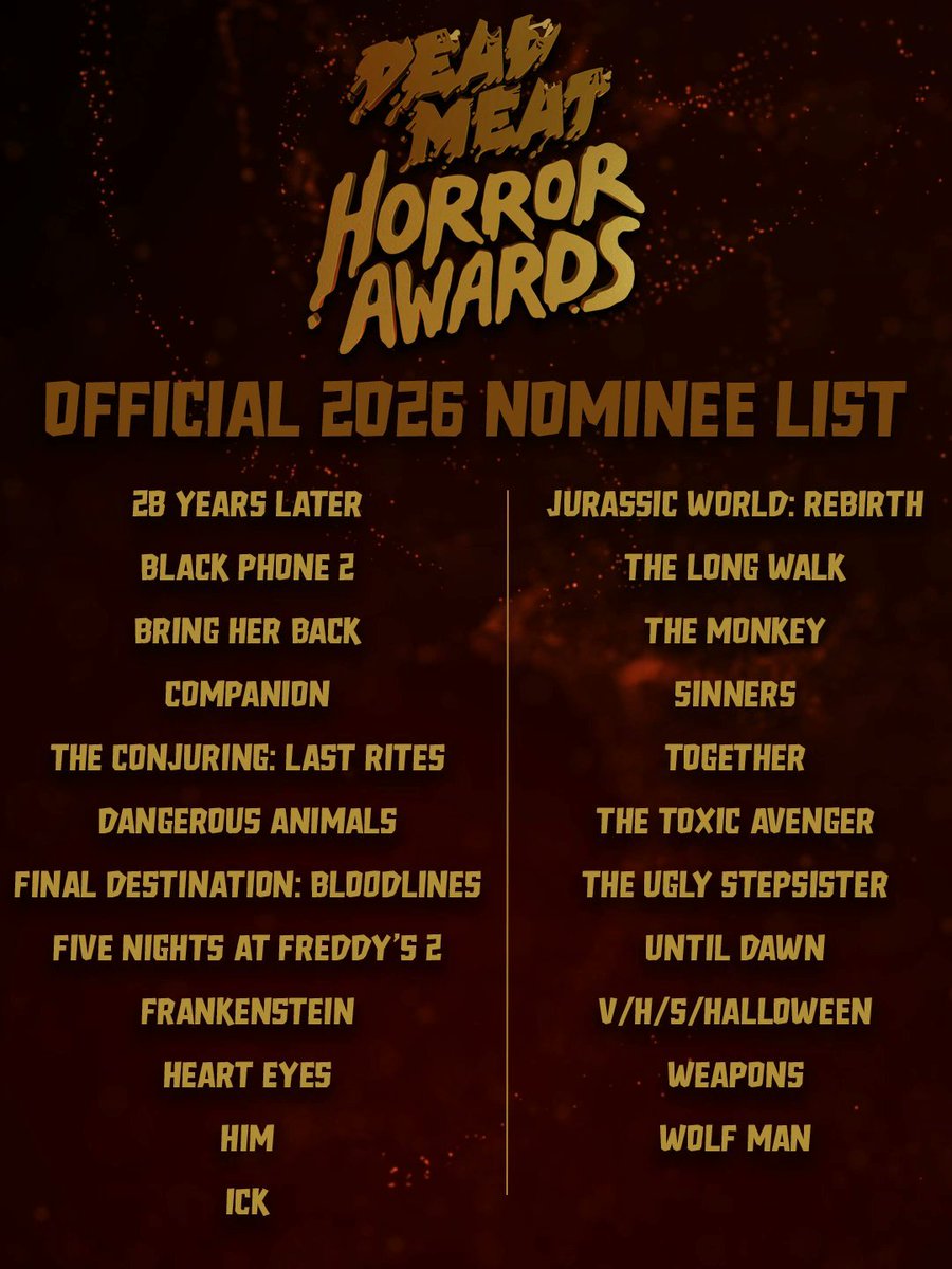 JonnyBlox's tweet photo. ‘FIVE NIGHTS AT FREDDY’S 2’ has received 3 nominations for the Dead Meat Horror Awards 2026, happening on July 18th 🐻

• Best Practical Effects
• Best Production Design
• Best Villain - The Animatronics

(Via: deadmeatjames)
#fnaf #fivenightsatfreddys https://t.co/yBwRs8CCrP