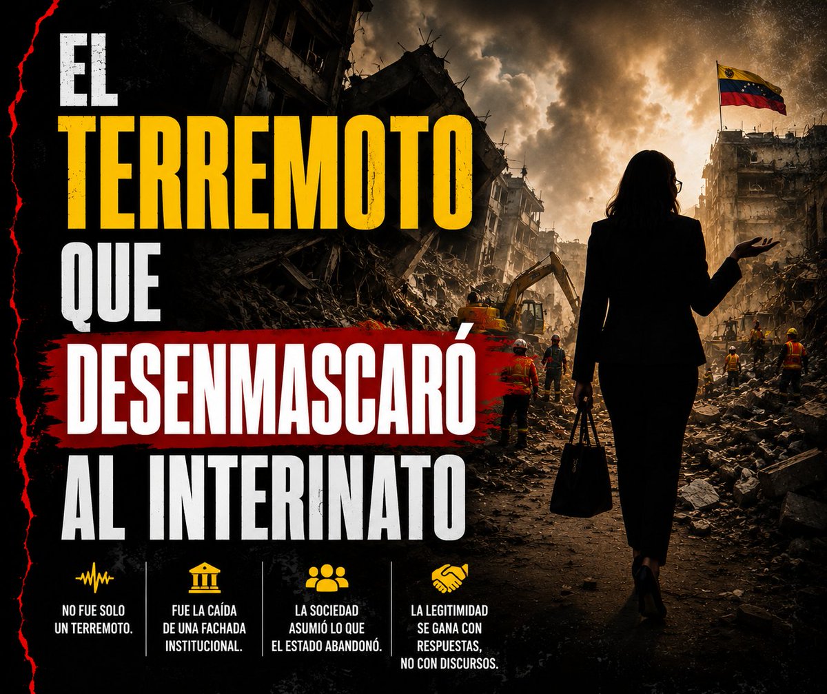 antdelacruz_'s tweet photo. Hay terremotos que destruyen edificios. Y hay terremotos que destruyen relatos políticos.

El terremoto que golpeó a Venezuela no solo dejó una tragedia humana. También expuso una realidad mucho más profunda: la fragilidad de unas instituciones incapaces de responder cuando la población más las necesita.

En una emergencia desaparecen los discursos, las consignas y las narrativas. Solo queda una pregunta fundamental: ¿quién protege a la población?

Cuando los ciudadanos, voluntarios y rescatistas improvisan la respuesta porque no existe una coordinación efectiva, el problema deja de ser únicamente natural. Se convierte en una crisis de gobernabilidad.

En este artículo de opinión analizo cómo esta tragedia reveló la diferencia entre ejercer el poder y construir un Estado capaz de proteger a sus ciudadanos. La legitimidad ya no depende únicamente de un cargo o de un reconocimiento político. En una crisis, la legitimidad se gana con resultados, organización y capacidad para salvar vidas.

Los terremotos pertenecen a la geología.

Las catástrofes pertenecen a la política pública.

La naturaleza nunca decide quién gobierna. Solo revela, con una honestidad implacable, si realmente existe un Estado capaz de responder cuando todo lo demás se derrumba.

📖 Lee el artículo completo y participa en la conversación. Me interesa conocer tu opinión: ¿Qué lección deja esta tragedia para el futuro institucional de Venezuela?

#Venezuela #AnálisisPolítico #Geopolítica #Instituciones #Opinión #AntonioDeLaCruz