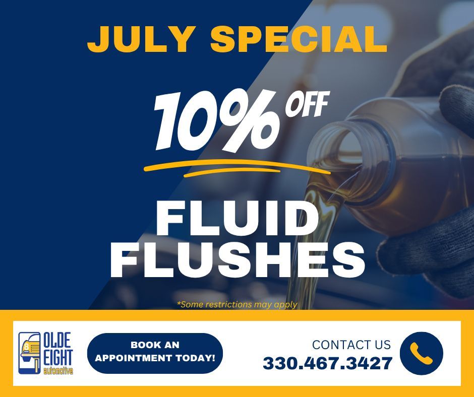 olde8auto's tweet photo. July in Northeast Ohio means road trips, soccer camps, lake weekends, and plenty of stop-and-go traffic ☀️🚗

That’s why our July special is all about taking care of your vehicles fluids. Get 10% off a fluid flush at Olde 8.  Some restrictions may apply.

#Olde8Auto #FluidFlush https://t.co/wypfEli5Yz