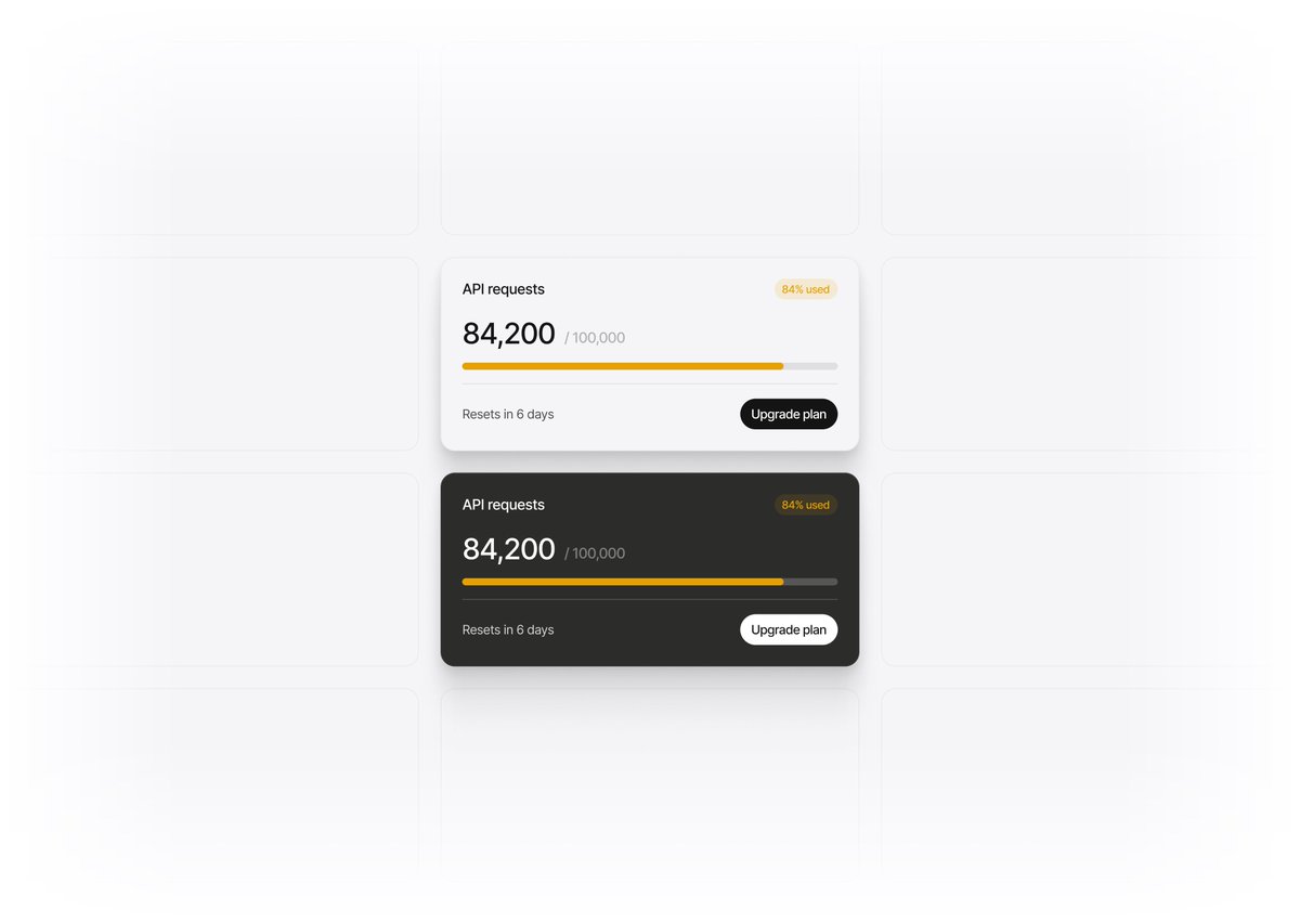 galinecdesign's tweet photo. Usage limit card UI. https://t.co/WhGsy7HHWd