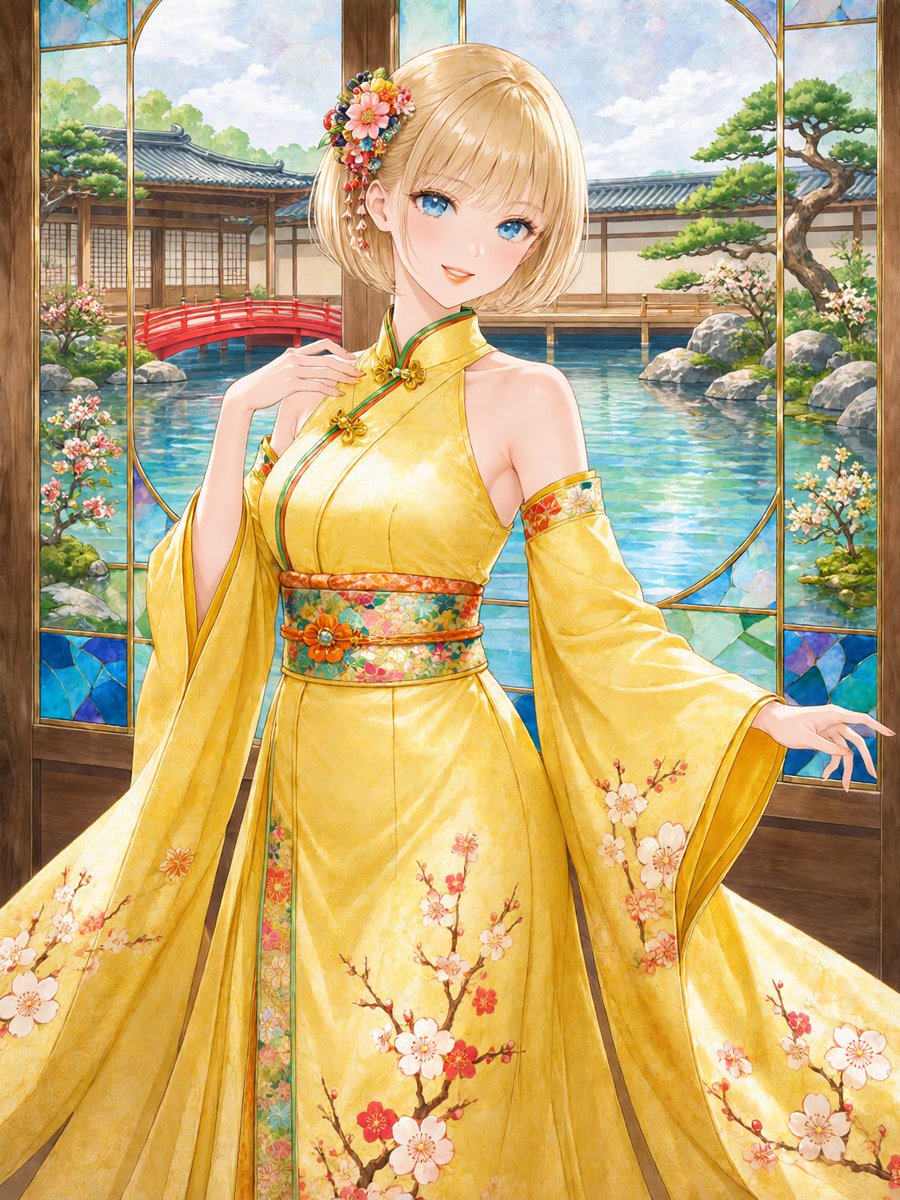 FA_Visuals's tweet photo. Bathed in golden light by the garden pond, she shines in yellow like a bright spring blossom reflected in calm water 🌼🌸✨

庭園の池のそばで黄金の光に包まれて、黄色の衣装をまとった彼女は、静かな水面に映る明るい春の花のように輝いています 🌼🌸✨ https://t.co/6myXkl20vS