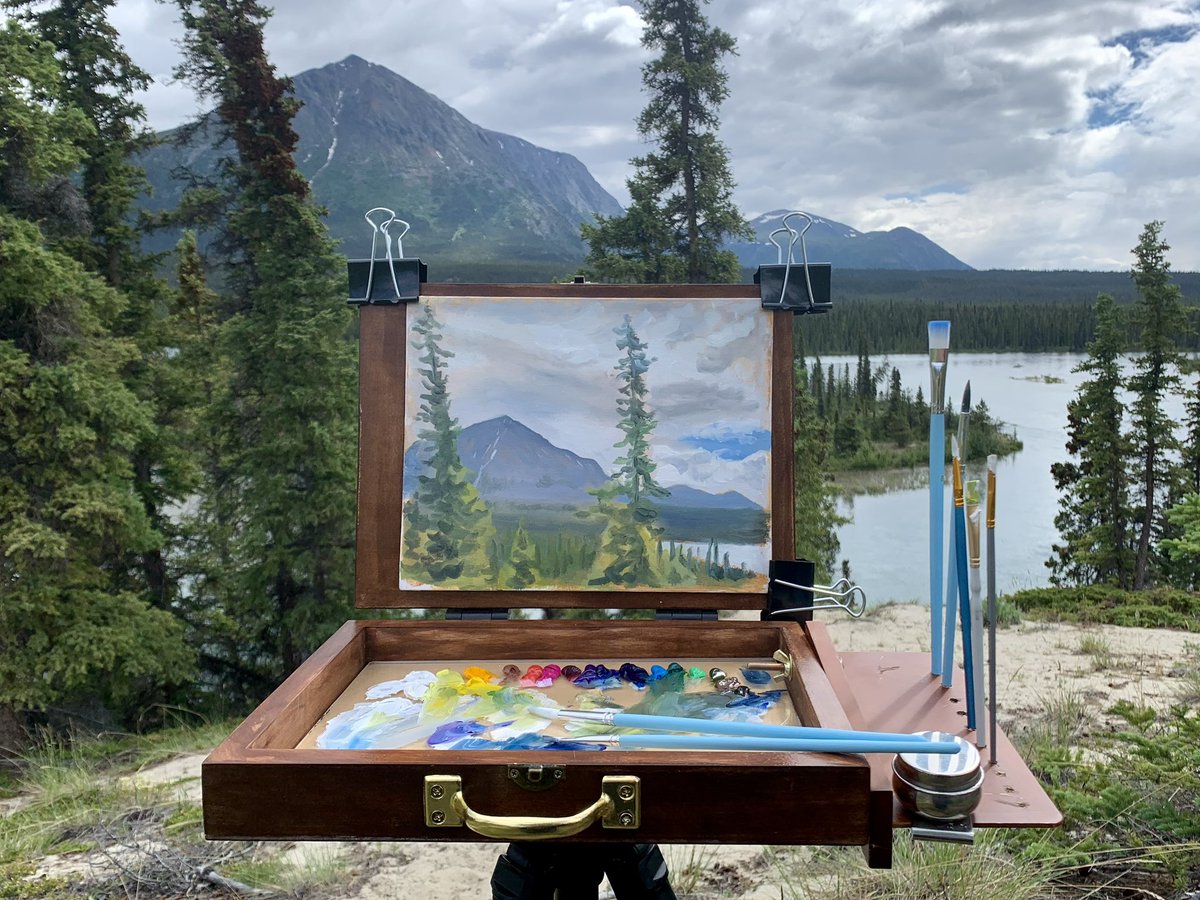 colin_alex35207's tweet photo. I love directly painting in the great outdoors. First time trying out my home-built plein air easel and she works like a charm. https://t.co/FFxp3ltPhY